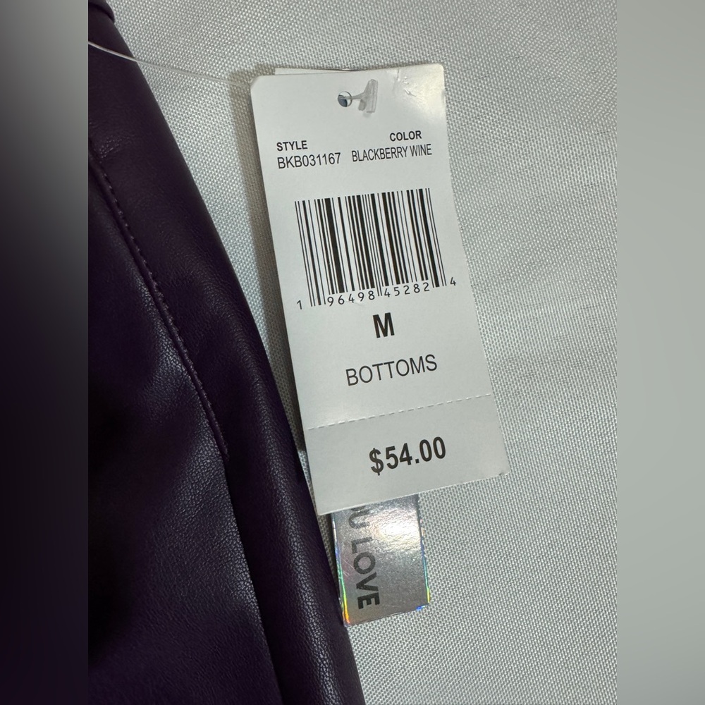 NWT Tinseltown Faux Leather Black Berry Wine Purple High Rise Straight Leg Pants - Picture 6 of 11
